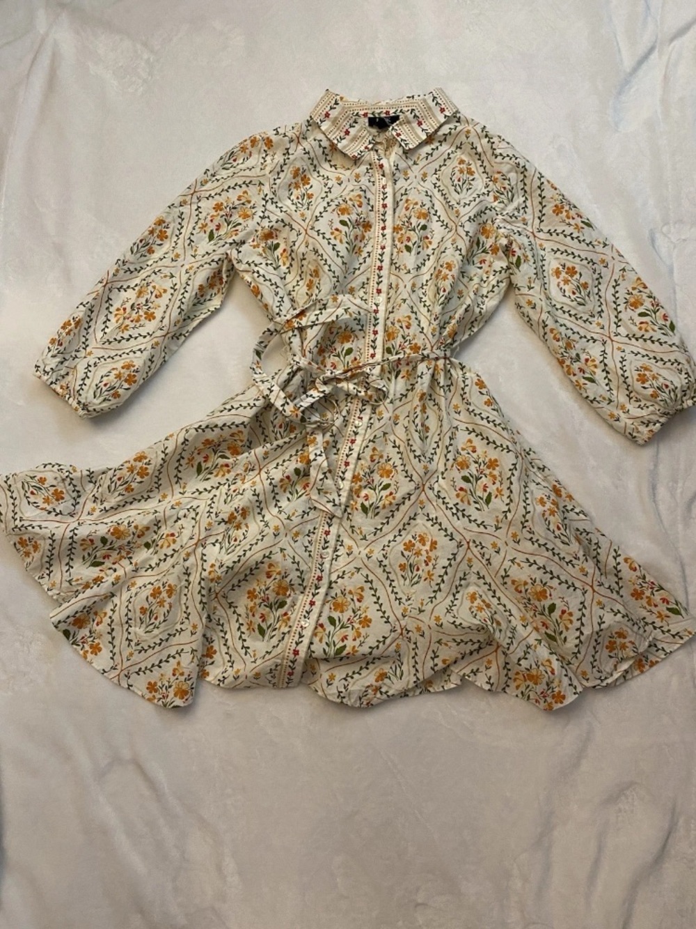 MSK Floral Ivory Button-Front Shirt Dress with Waist Tie